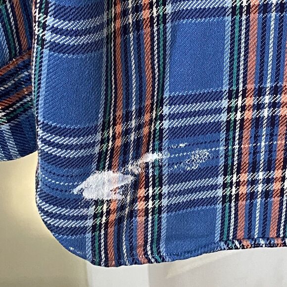 Polo Ralph Lauren Woven Flannel Shirt Men's Blue Orange Plaid Size Small - flaws - Picture 6 of 9